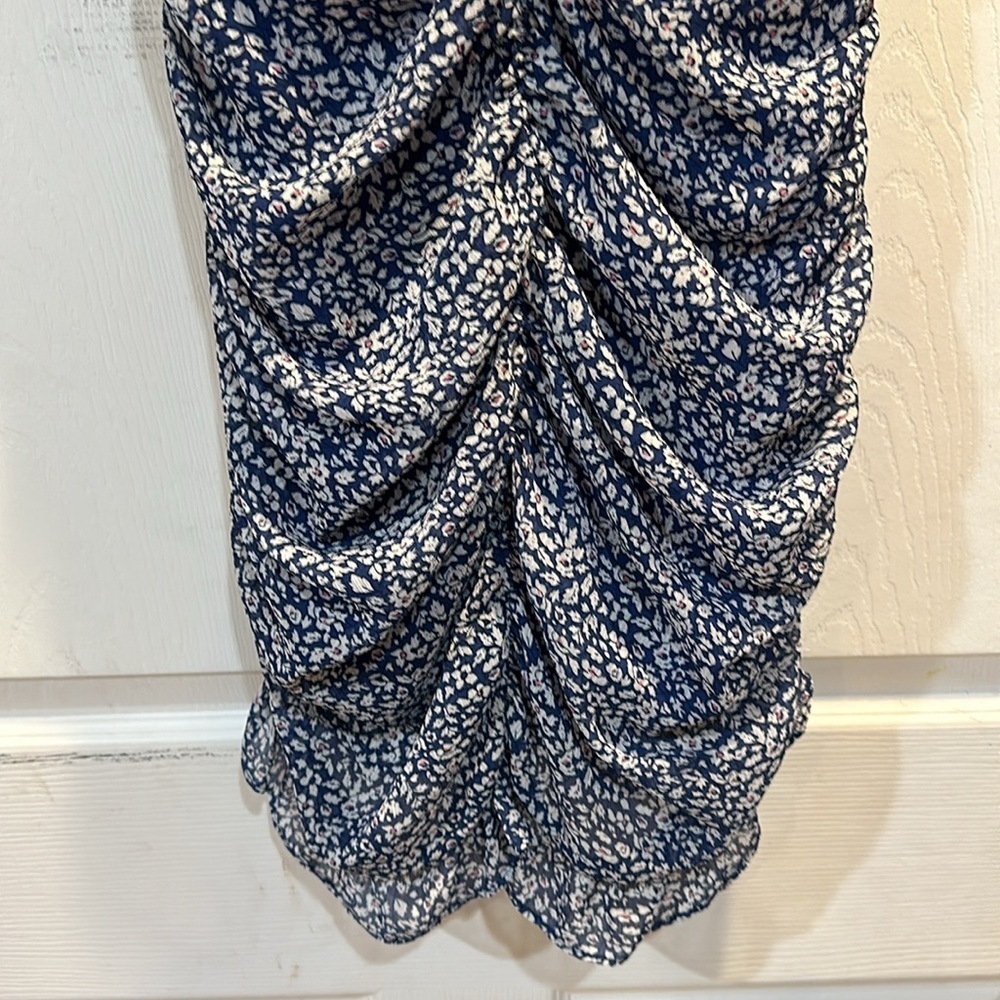 NWT! Lulu’s Blue Floral Chiffon Ruched Dress L - Picture 5 of 8